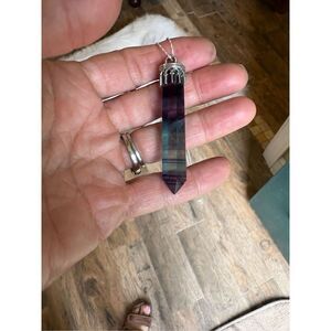 Necklace, Purple and Green Fluorite Pendant, Sterling Silver, NEW, Handmade, 18”